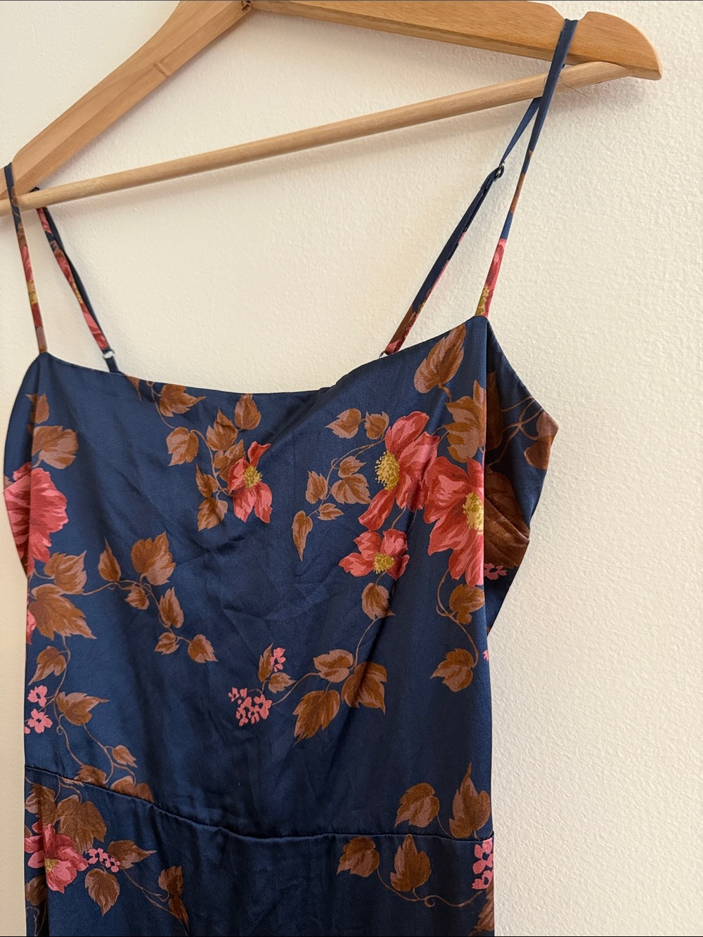 Reformation Navy Floral Slip Dress with Pink & Brown Blooms - Picture 3 of 6